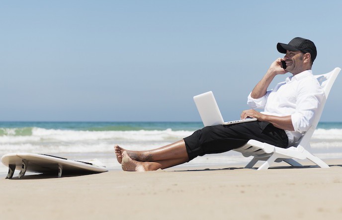 working from the beach