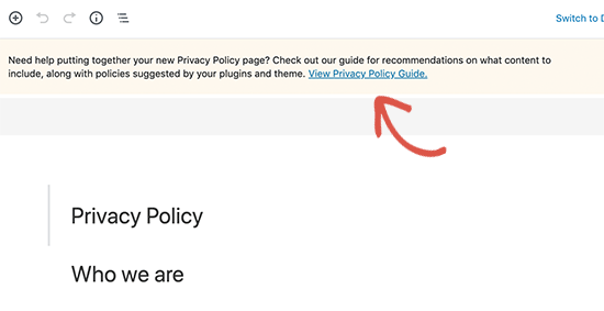 WordPress instruction on how to create your own privacy policy