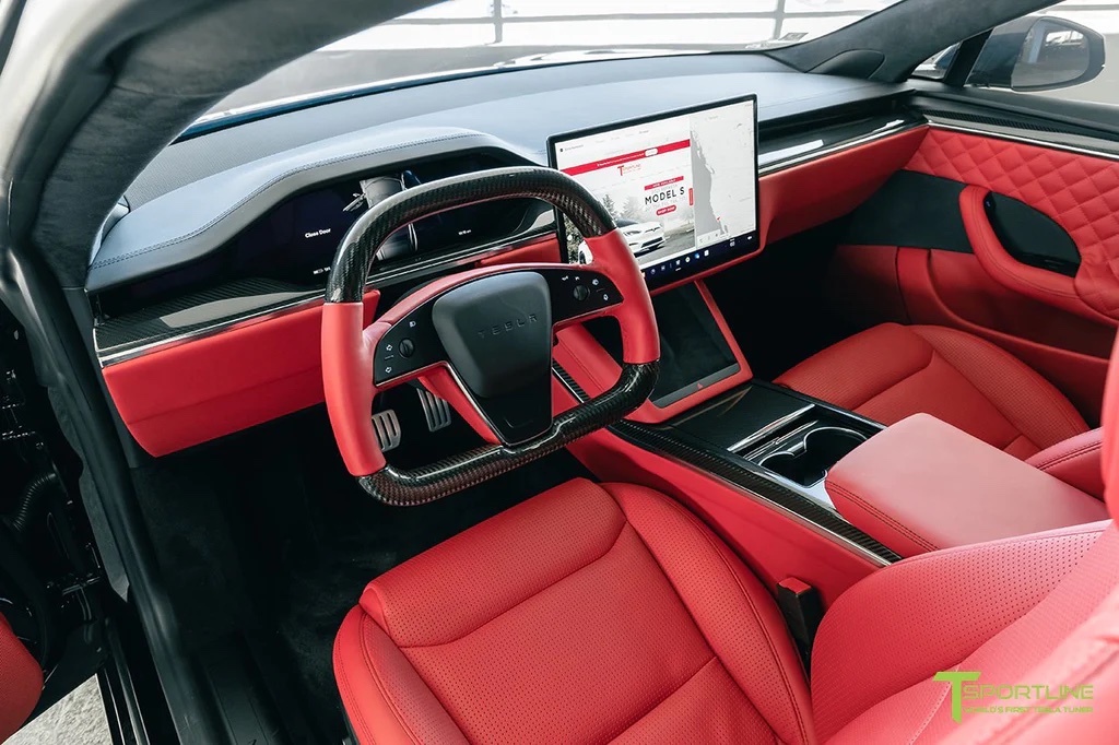 Tesla Model S Plaid with Bentley Red Leather Interior